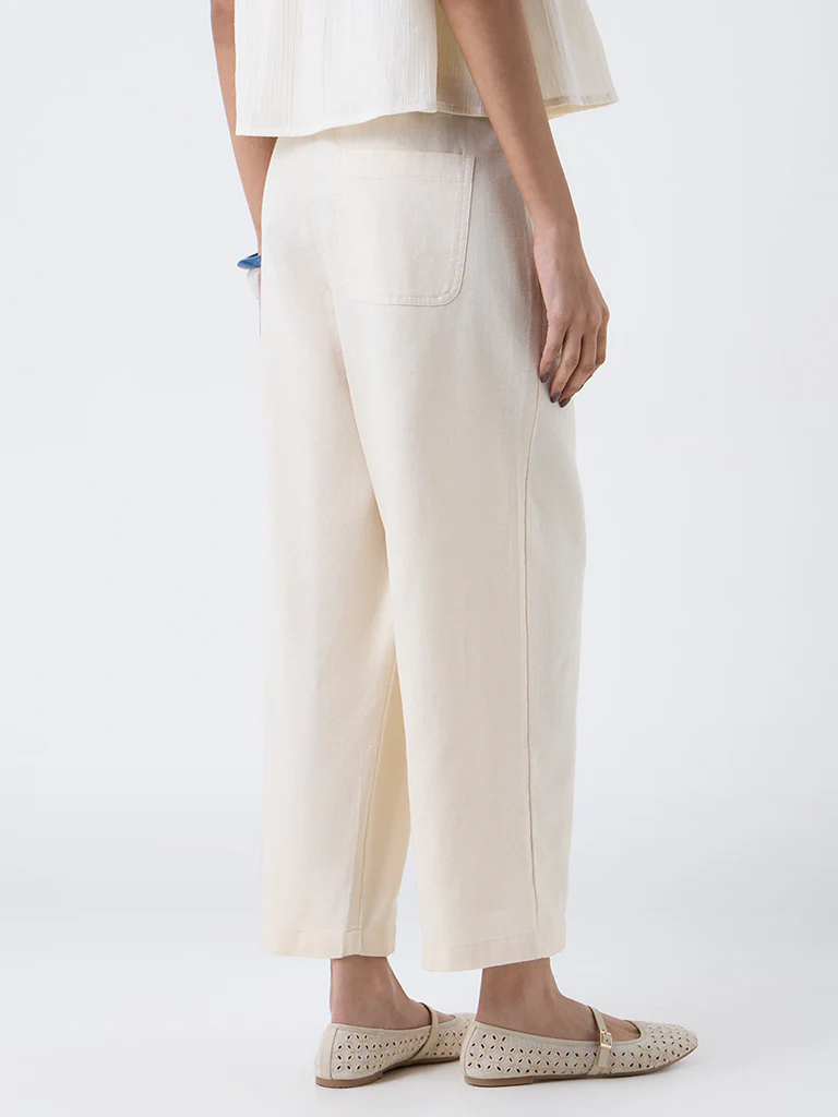 Bombay Paisley Off-White Solid Cotton-Blend Pants - Image 4