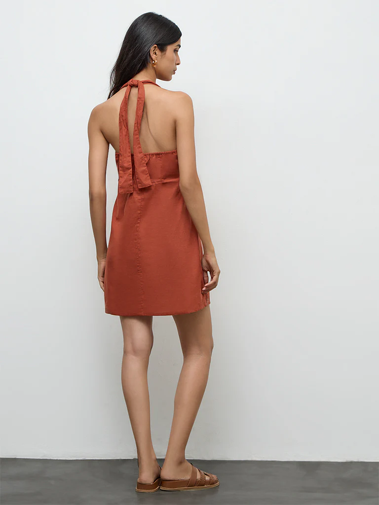 Bombay Paisley Orange Floral Embroidered Cotton-Blend A-Line Dress - Image 4