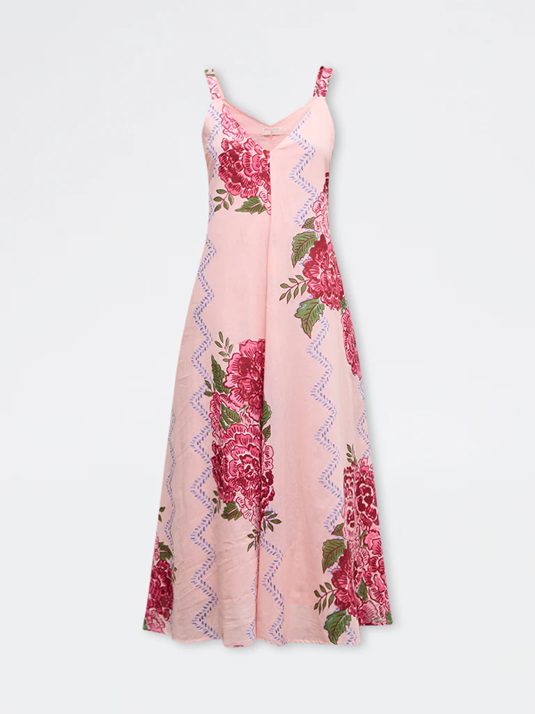 Bombay Paisley Peach Floral Cotton A-Line Dress - Image 5