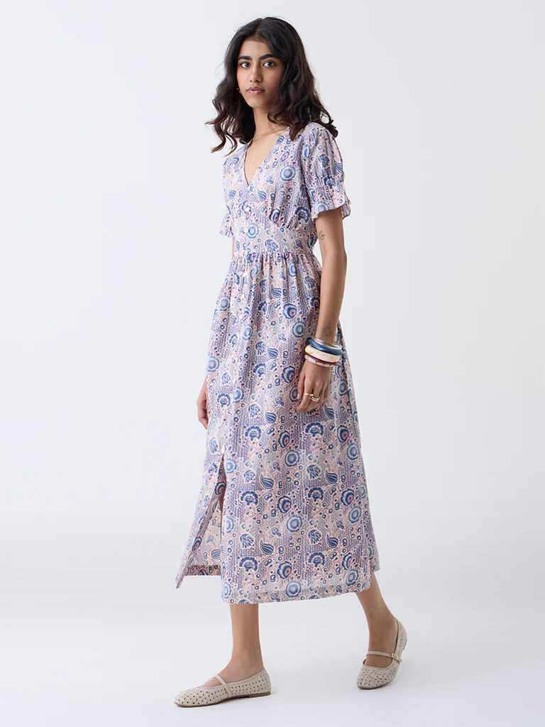 Bombay Paisley Pink Floral Cotton A-Line Dress - Image 2
