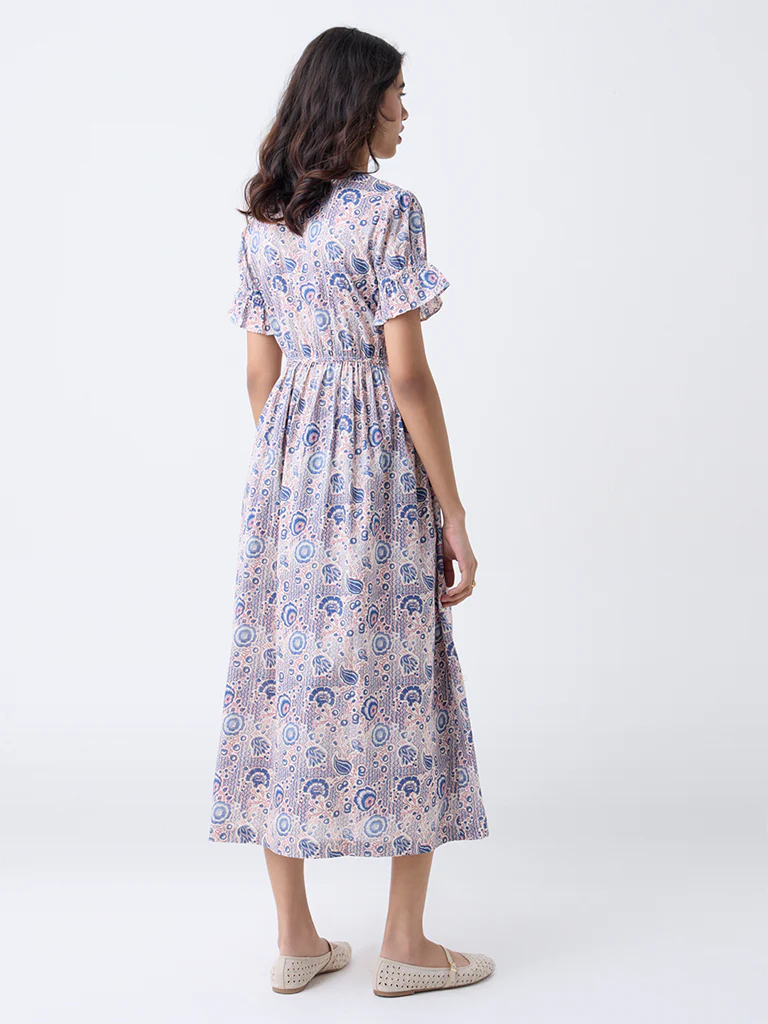 Bombay Paisley Pink Floral Cotton A-Line Dress - Image 4