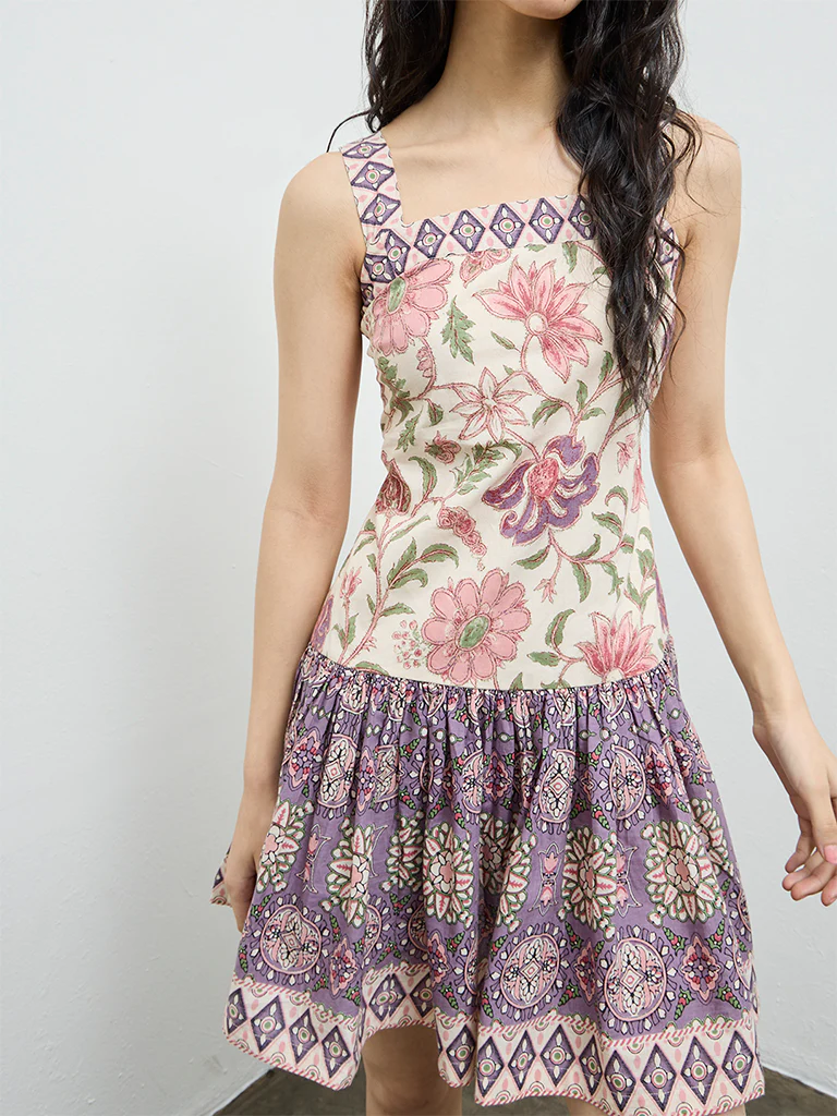 Bombay Paisley Pink Floral Cotton A-Line Dress - Image 3