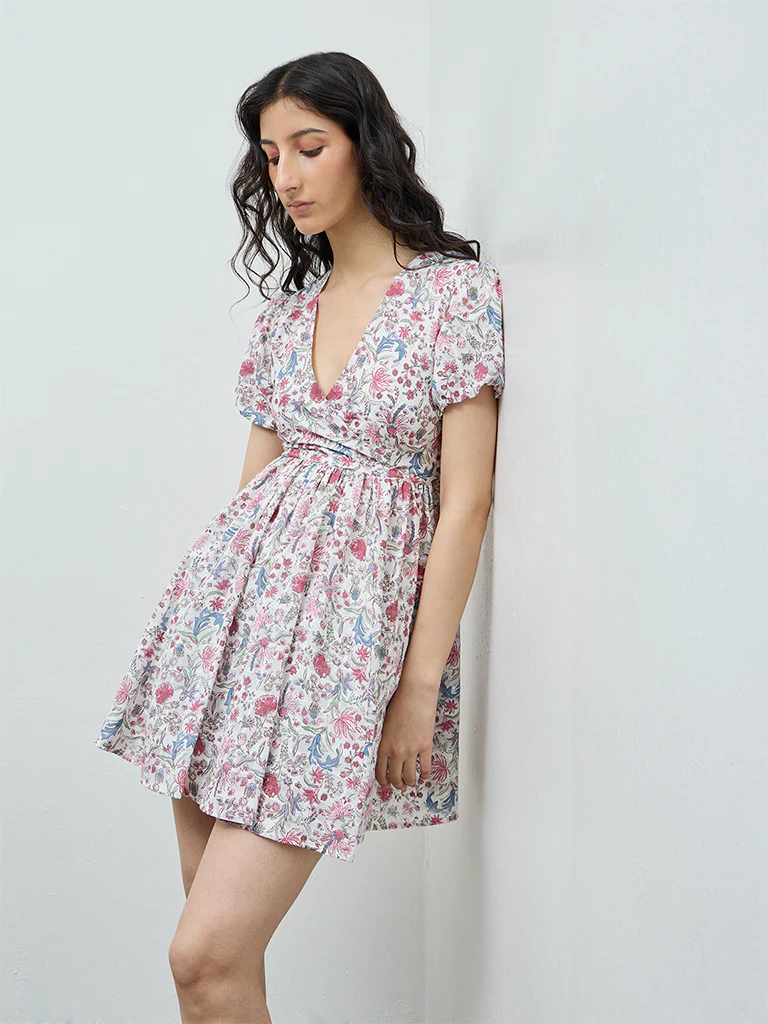 Bombay Paisley Pink Floral Cotton A-Line Dress - Image 2