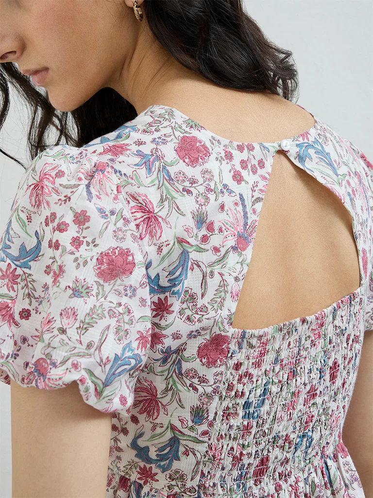 Bombay Paisley Pink Floral Cotton A-Line Dress - Image 3