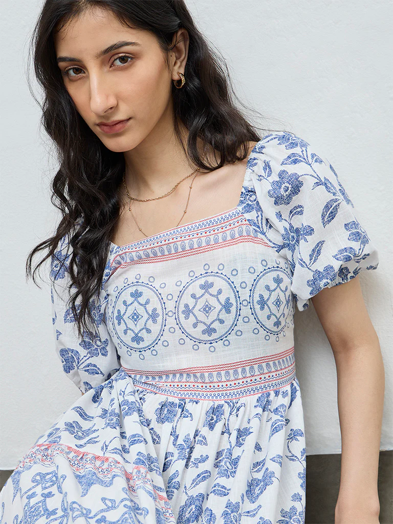 Bombay Paisley Pink Floral Embroidered Cotton Tiered Dress - Image 3