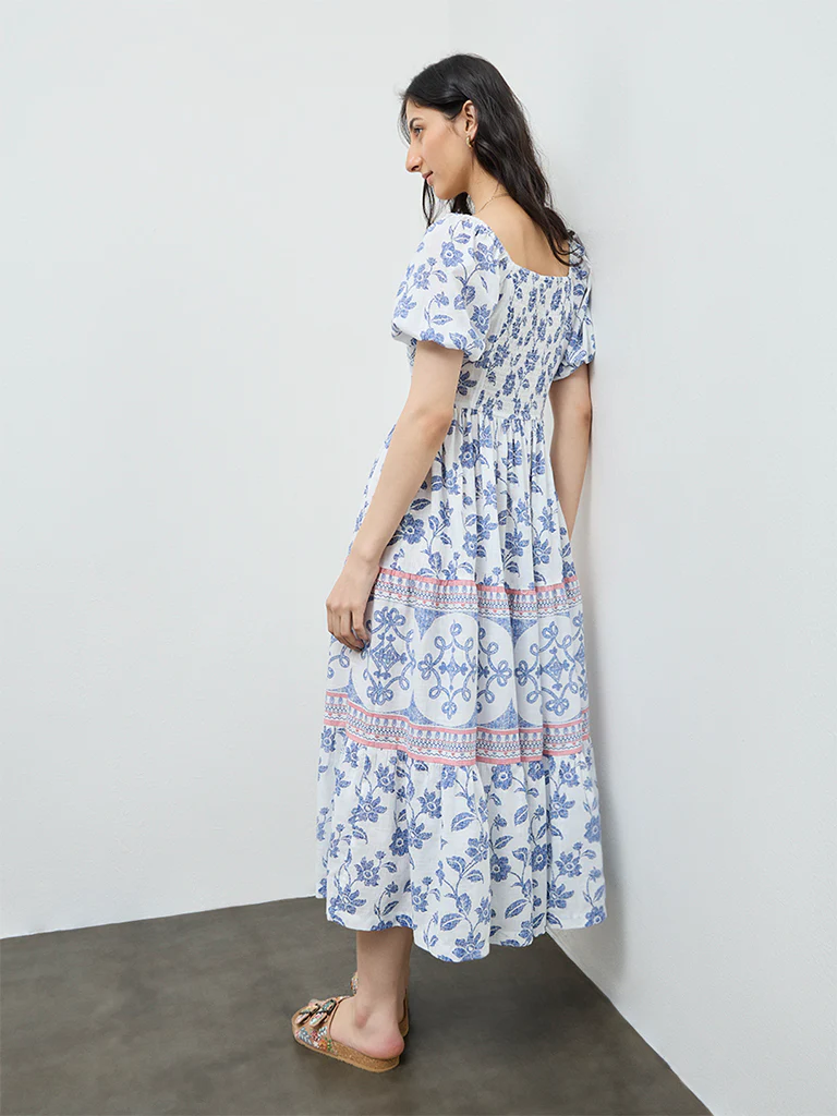 Bombay Paisley Pink Floral Embroidered Cotton Tiered Dress - Image 4
