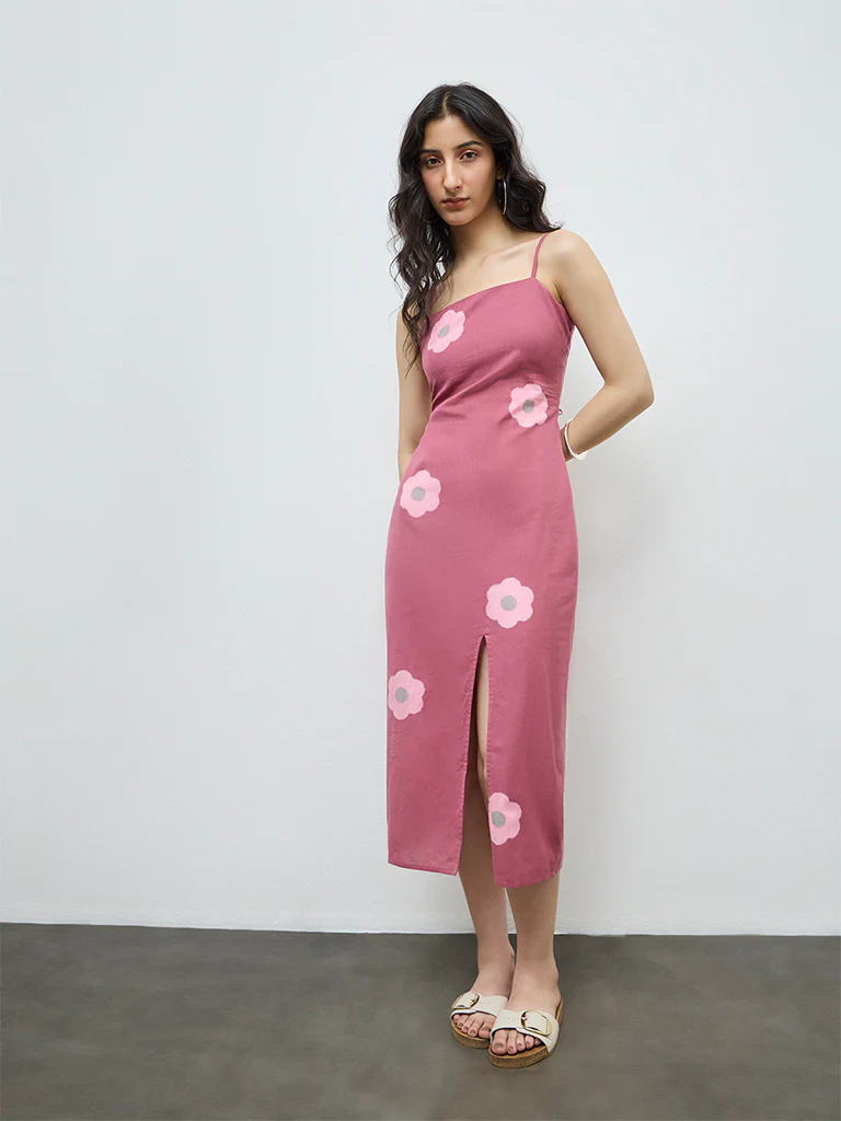 Bombay Paisley Pink Floral Printed Cotton Straight Dress - Image 2