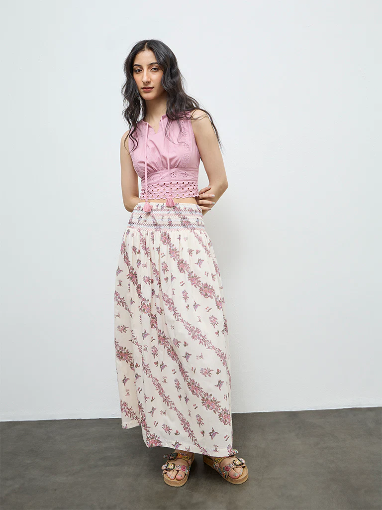Bombay Paisley Pink Schiffli Embroidered Cotton Top - Image 2