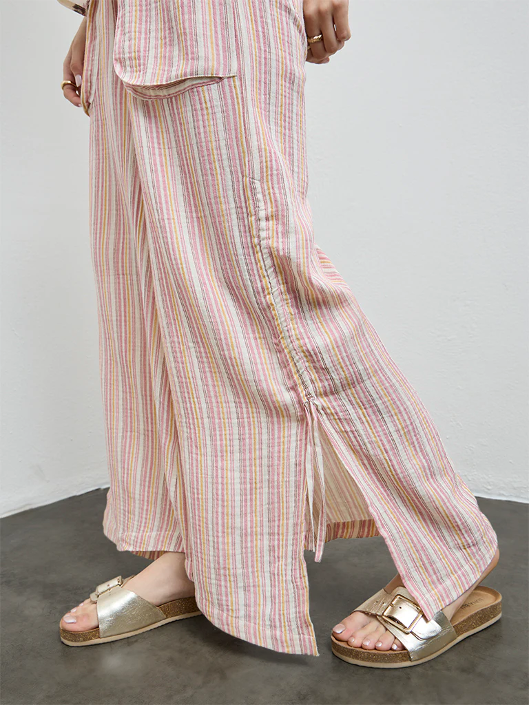 Bombay Paisley Pink Striped Cotton Pants - Image 3