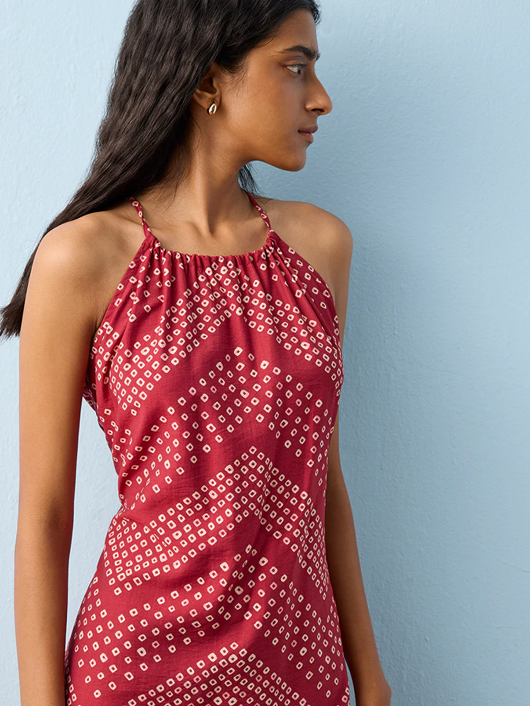 Bombay Paisley Red Chevron Pattern A-Line Dress - Image 3