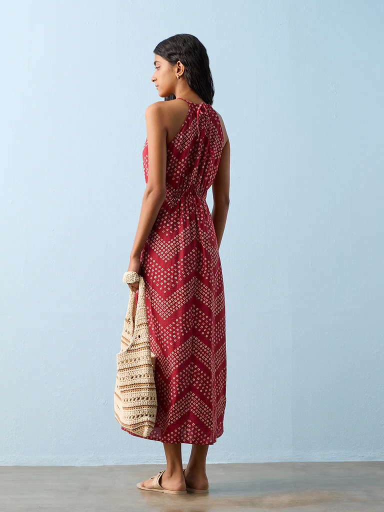 Bombay Paisley Red Chevron Pattern A-Line Dress - Image 4