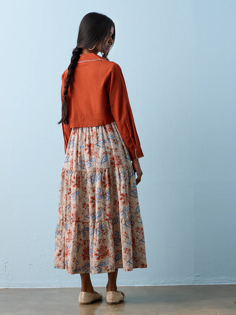 Bombay Paisley Red Cotton Tiered Dress with Jacket - Image 4