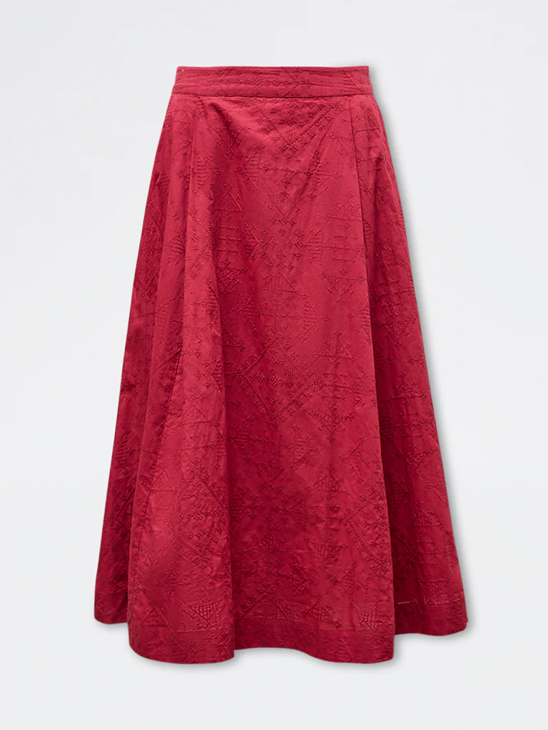 Bombay Paisley Red Embroidered Cotton Skirt - Image 5