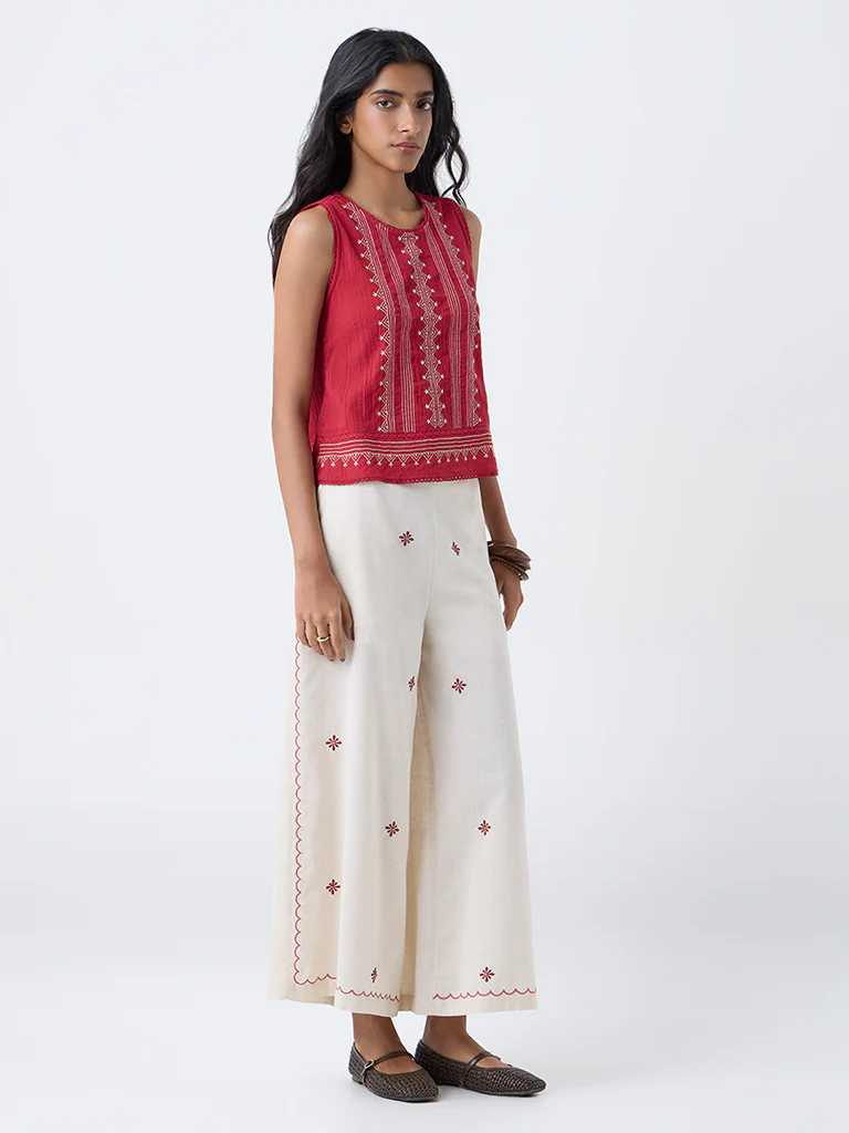 Bombay Paisley Red Embroidered Cotton Top - Image 2