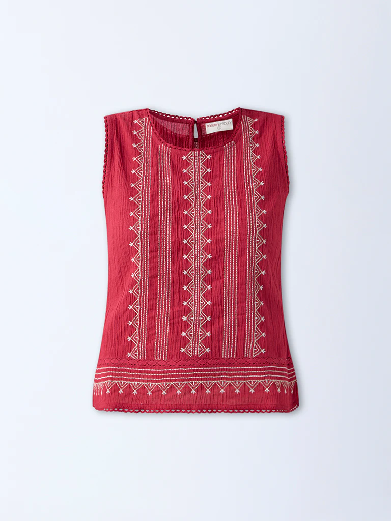 Bombay Paisley Red Embroidered Cotton Top - Image 5