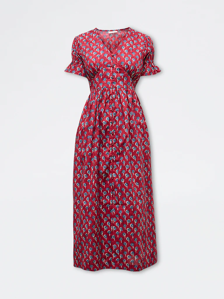 Bombay Paisley Red Floral Cotton A-Line Dress - Image 5