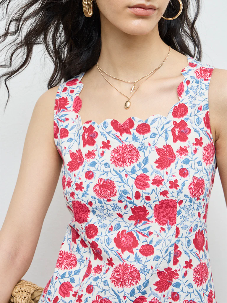 Bombay Paisley Red Floral Cotton-Blend Straight Dress - Image 3