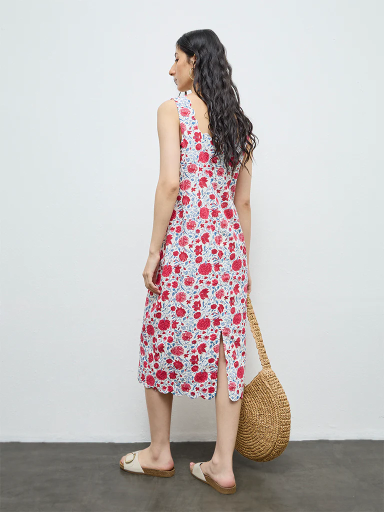 Bombay Paisley Red Floral Cotton-Blend Straight Dress - Image 4