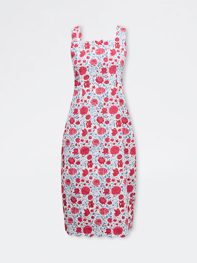 Bombay Paisley Red Floral Cotton-Blend Straight Dress - Image 5