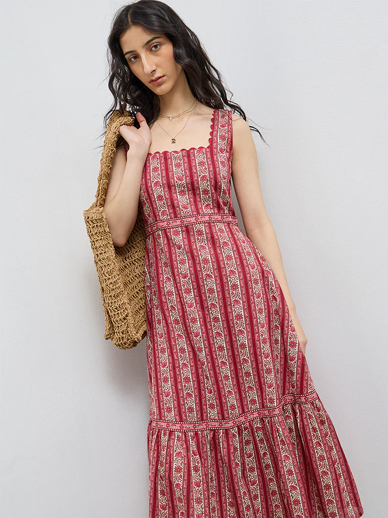 Bombay Paisley Red Floral Cotton Straight Dress - Image 2