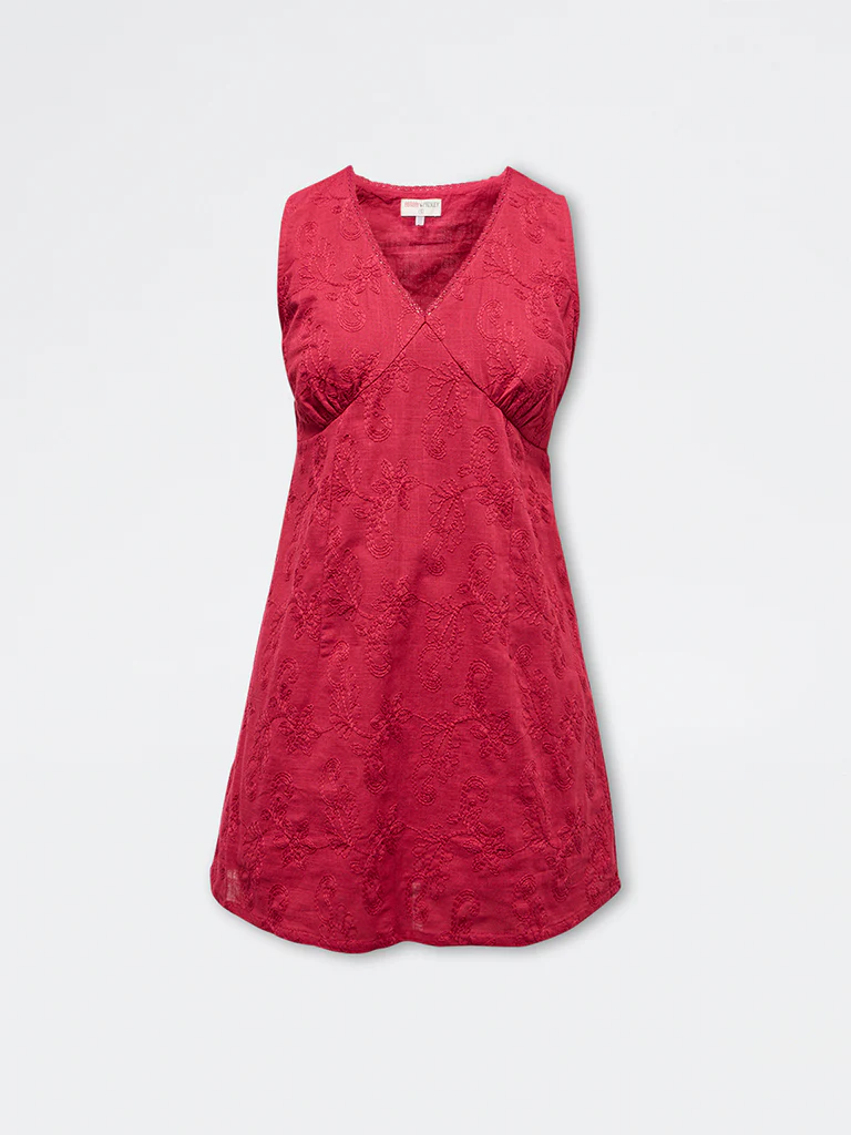 Bombay Paisley Red Floral Embroidered Cotton Straight Dress - Image 5