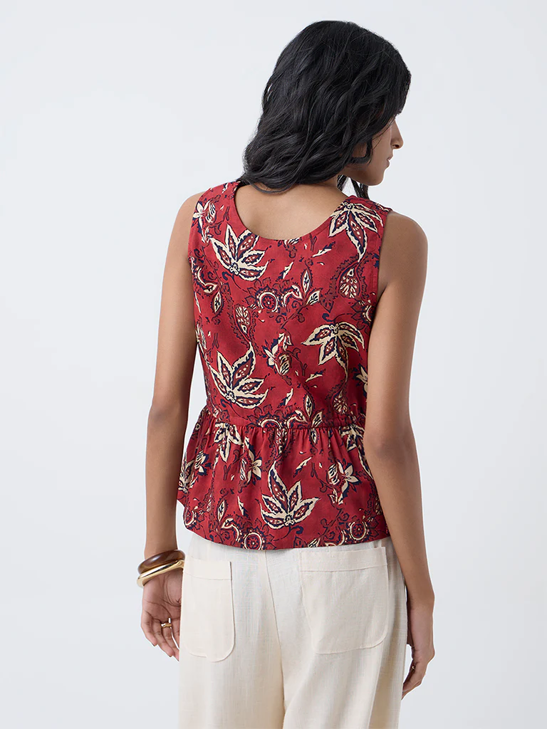 Bombay Paisley Red Floral Pattern Cotton Top - Image 4
