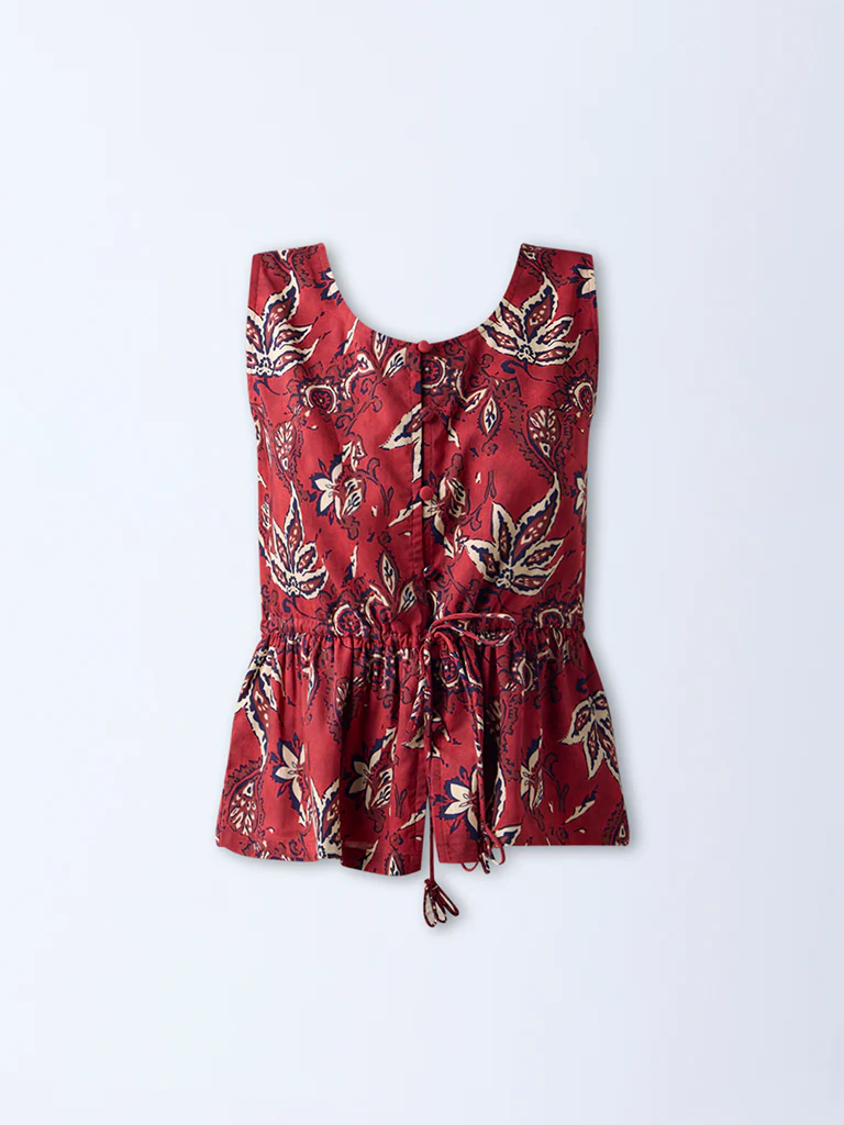 Bombay Paisley Red Floral Pattern Cotton Top - Image 5