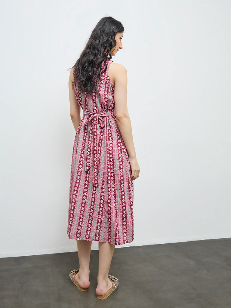 Bombay Paisley Red Floral Printed Cotton Shirt Dress - Image 4