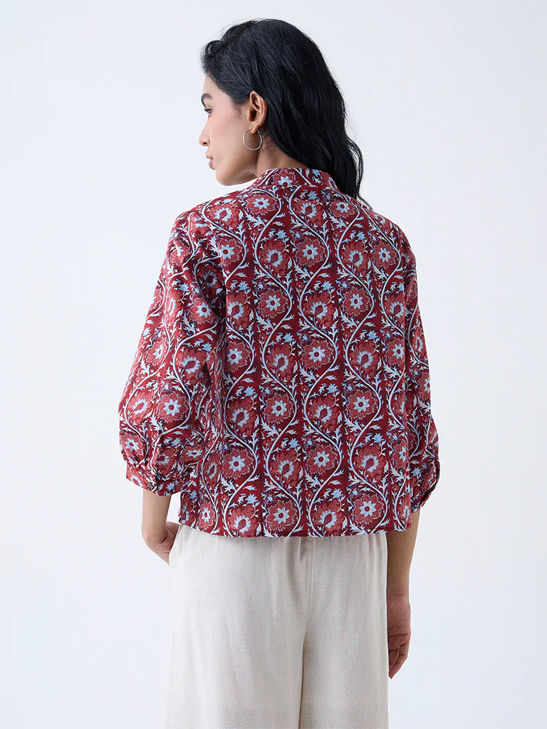 Bombay Paisley Red Foliage Printed Cotton Top - Image 4