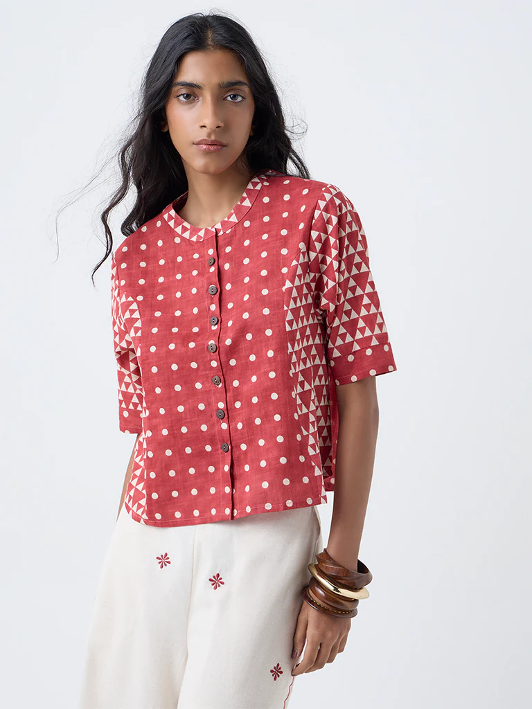 Bombay Paisley Red Geometric Design Cotton Top - Image 2