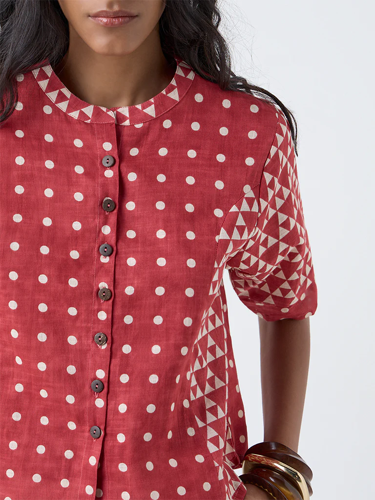 Bombay Paisley Red Geometric Design Cotton Top - Image 3
