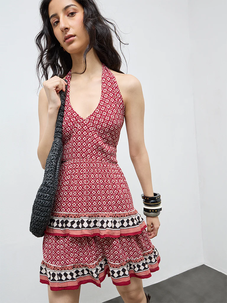 Bombay Paisley Red Printed Cotton A-Line Dress - Image 2