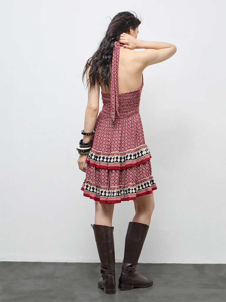 Bombay Paisley Red Printed Cotton A-Line Dress - Image 4