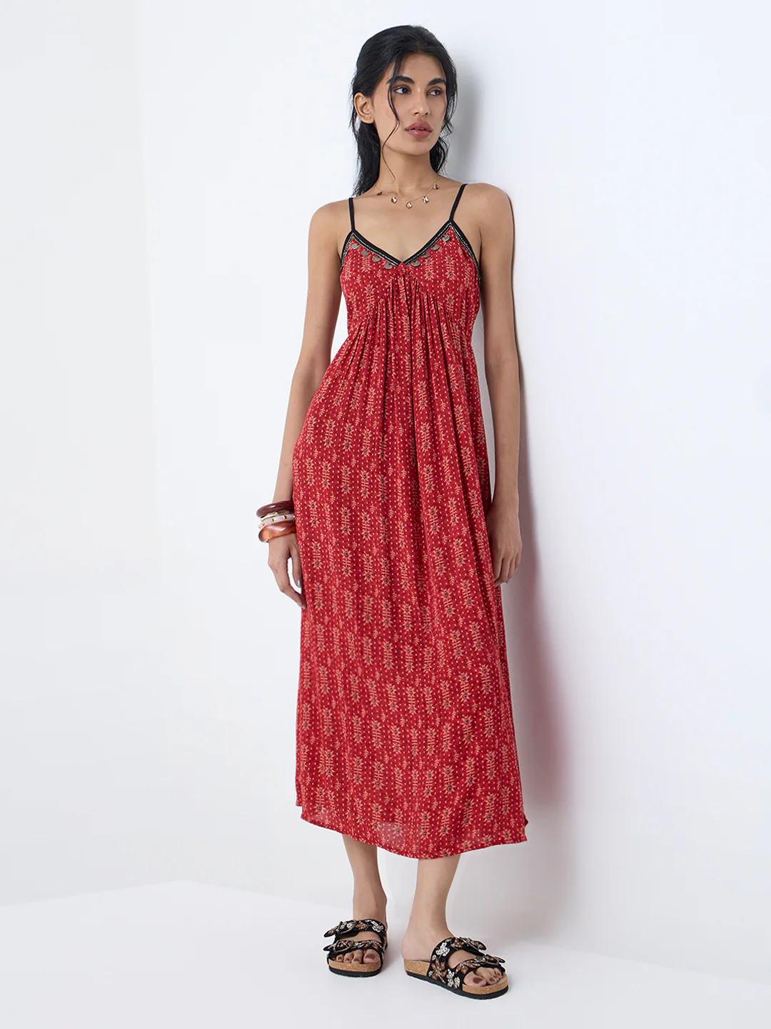 Bombay Paisley Red Printed Empire A-Line Dress - Image 2