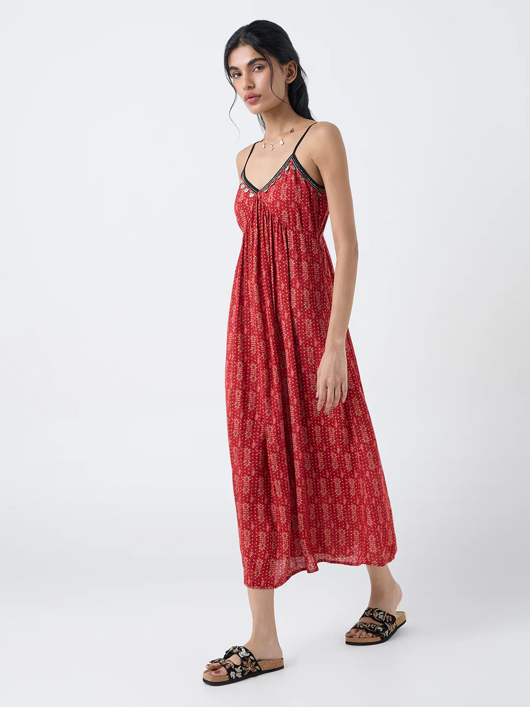 Bombay Paisley Red Printed Empire A-Line Dress - Image 3