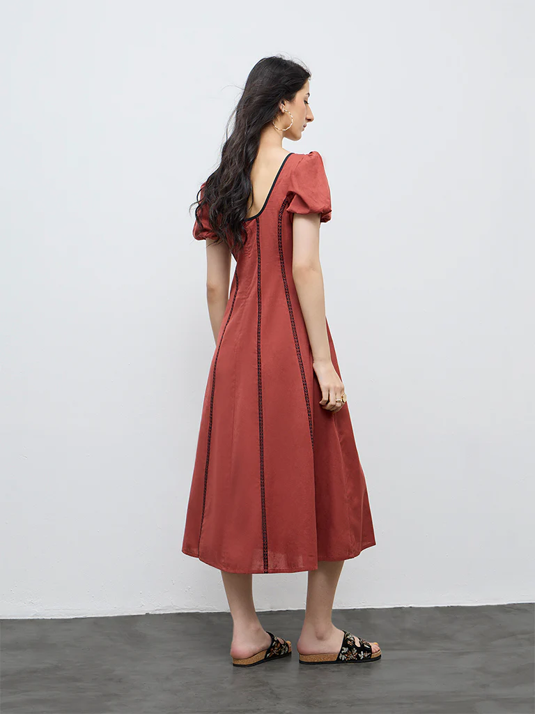 Bombay Paisley Red Striped Cotton-Blend A-Line Dress - Image 4