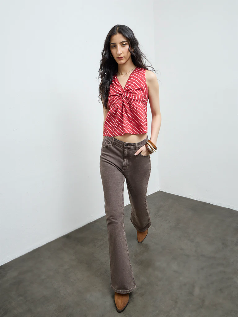 Bombay Paisley Red Striped Cotton Top - Image 2