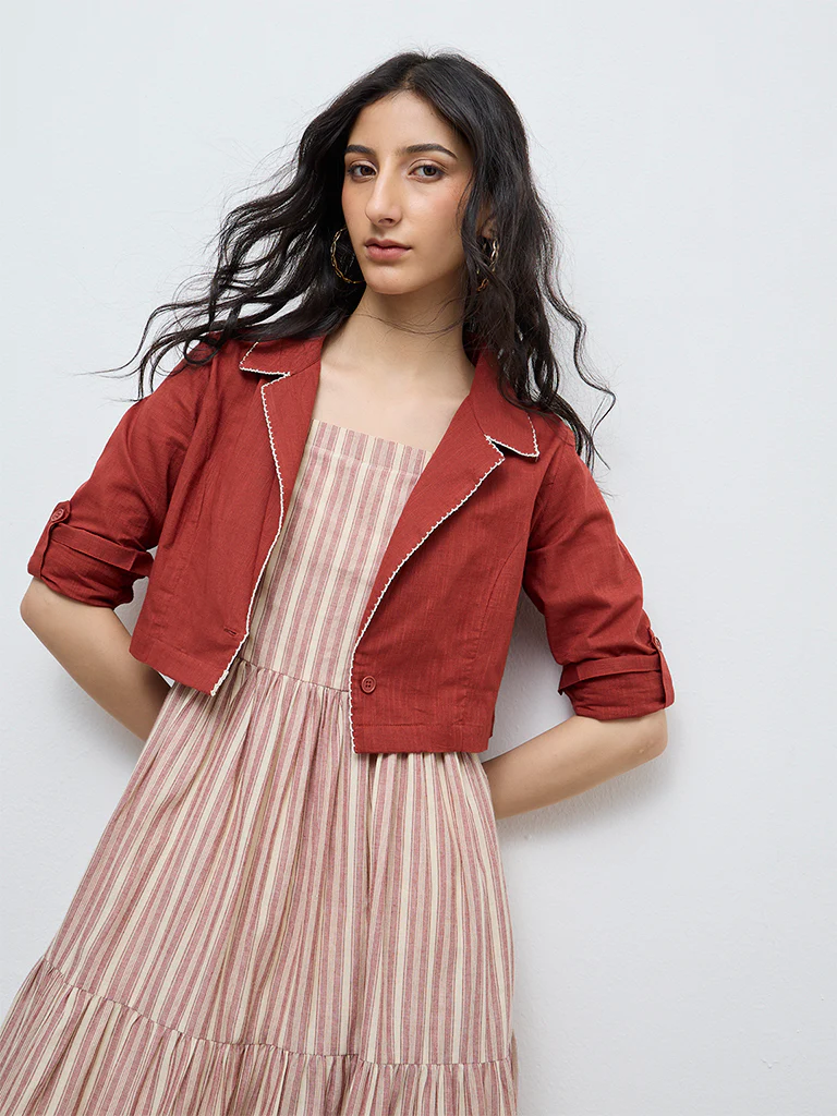 Bombay Paisley Rust Cotton Tiered Dress with Jacket Set - Image 3