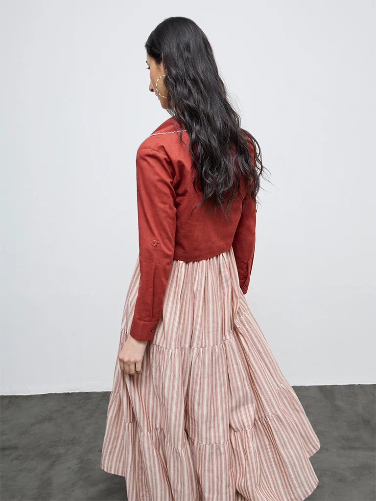 Bombay Paisley Rust Cotton Tiered Dress with Jacket Set - Image 4