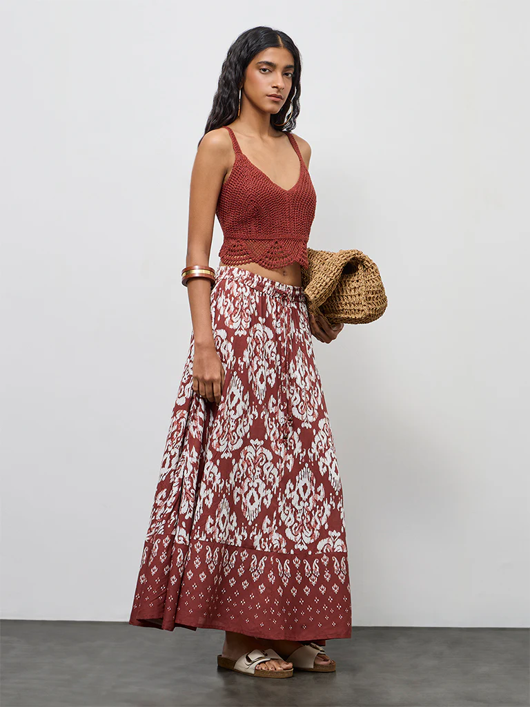 Bombay Paisley Rust Crochet Embroidered Cotton-Blend Top - Image 2