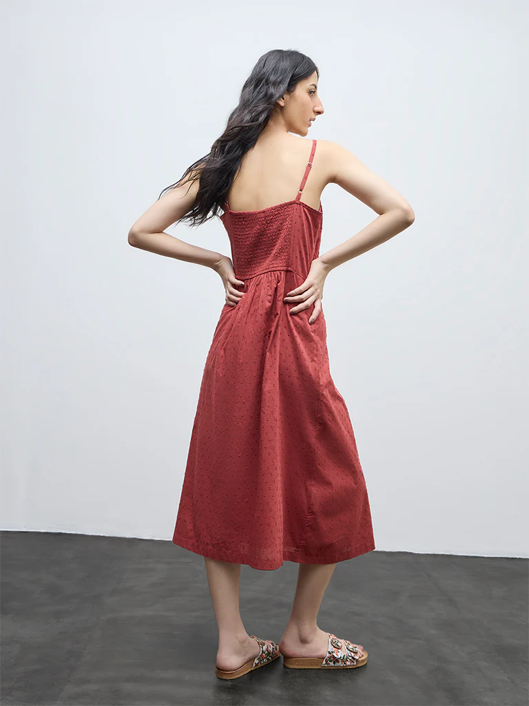 Bombay Paisley Rust Embroidered A-Line Cotton Dress - Image 4