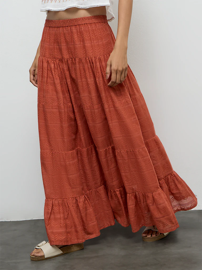 Bombay Paisley Rust Embroidered Cotton Maxi Skirt - Image 2