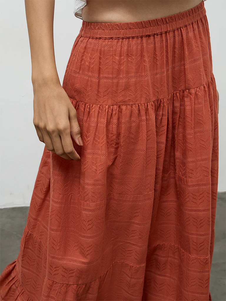 Bombay Paisley Rust Embroidered Cotton Maxi Skirt - Image 3