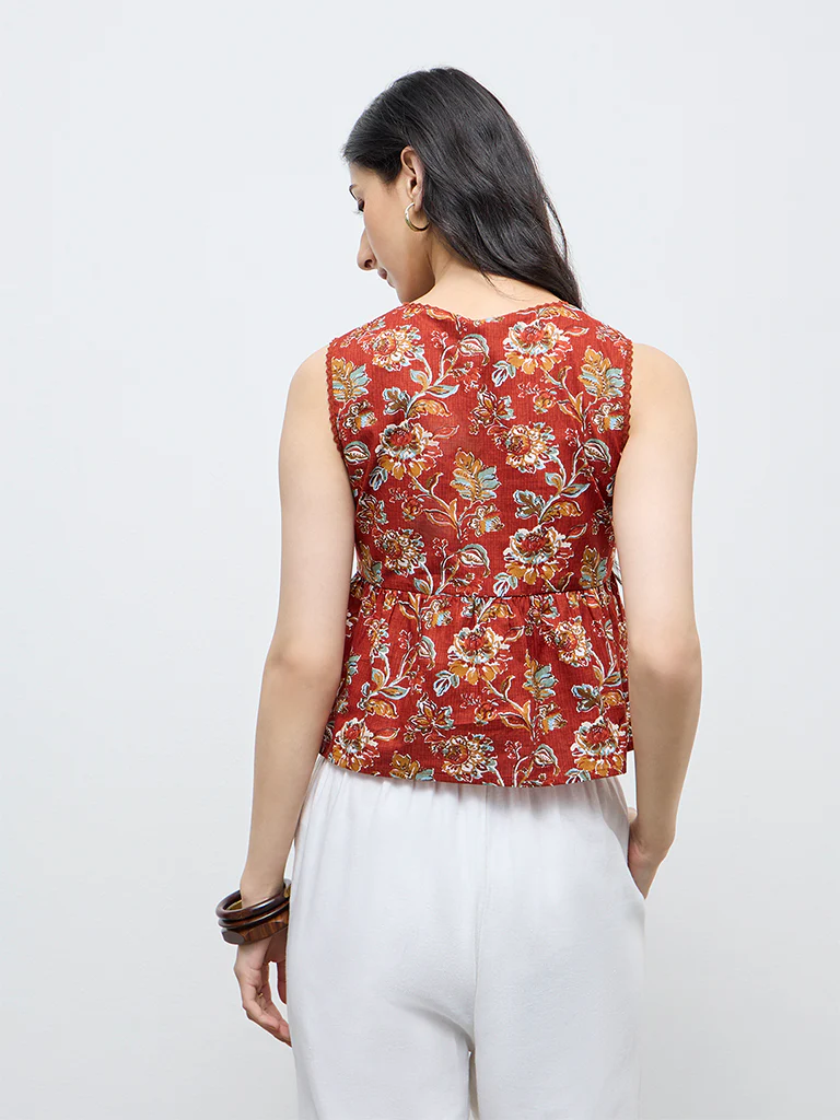 Bombay Paisley Rust Floral Printed Cotton Top - Image 4