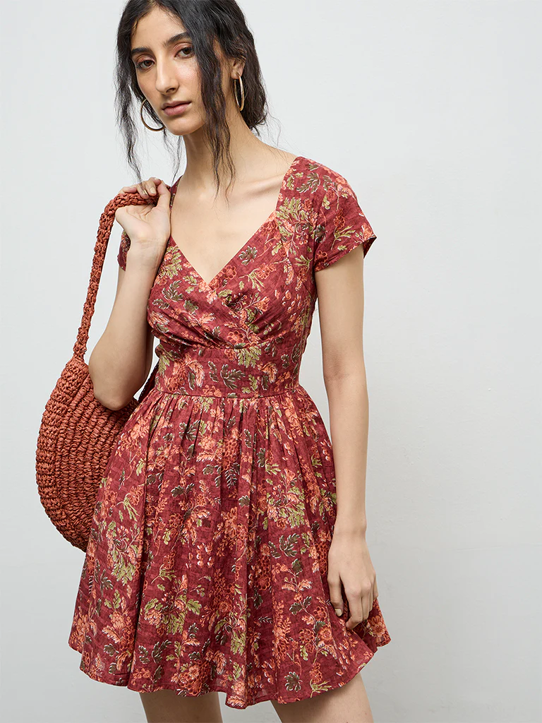 Bombay Paisley Rust Printed Cotton A-Line Dress - Image 2