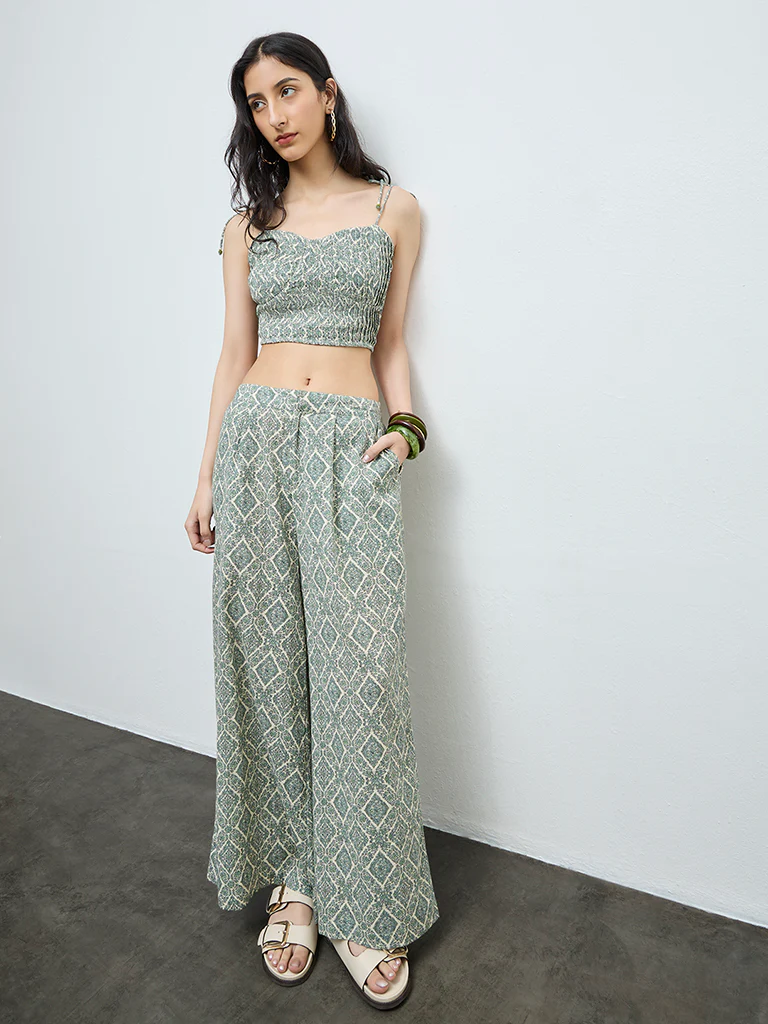 Bombay Paisley Sage Printed Cotton Crop Top - Image 2