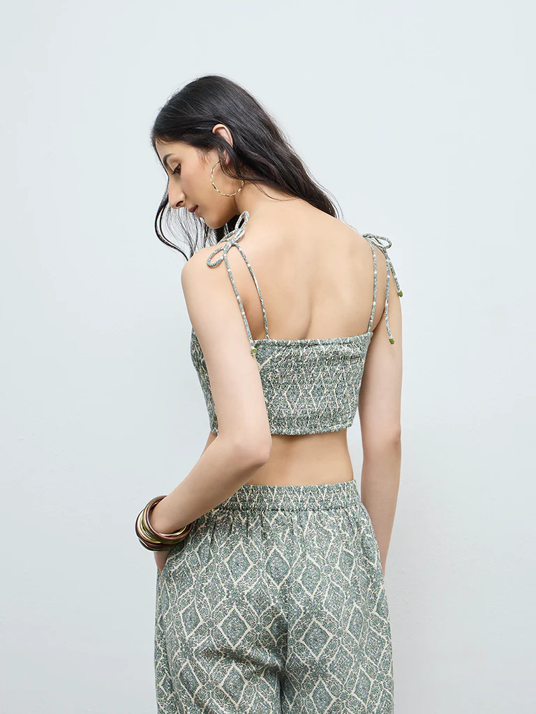 Bombay Paisley Sage Printed Cotton Crop Top - Image 4
