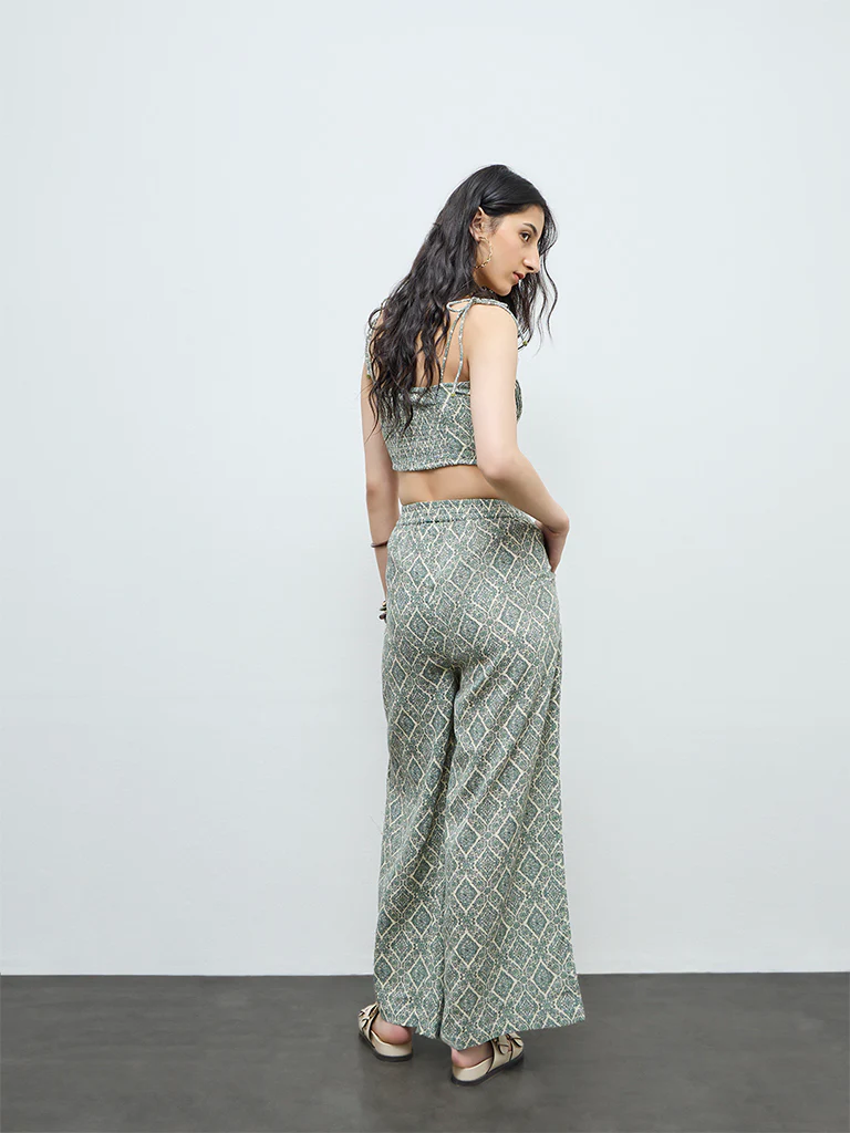 Bombay Paisley Sage Printed Cotton Palazzos - Image 4