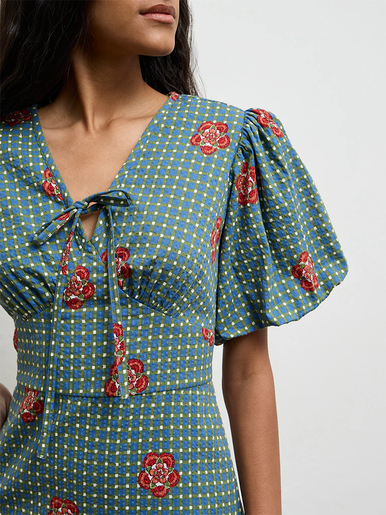 Bombay Paisley Teal Floral Printed Cotton A-Line Dress - Image 3