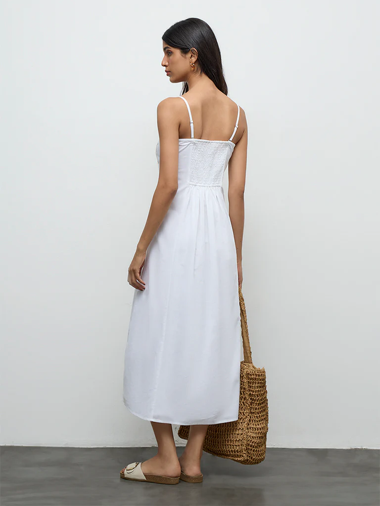 Bombay Paisley White Embroidered Cotton-Blend A-Line Dress - Image 4
